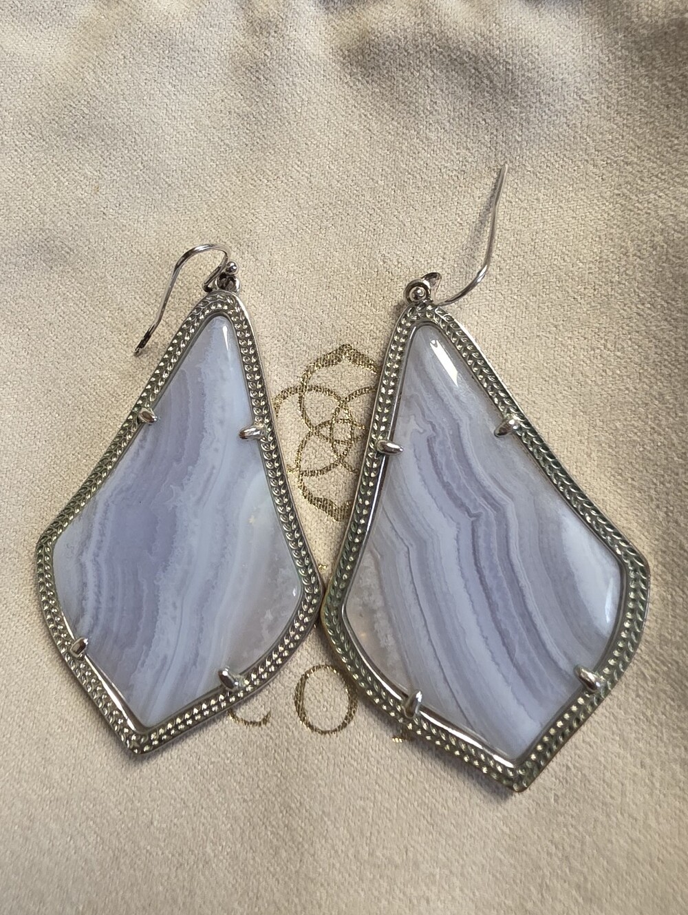 Kendra Scott Alexandra Blue Lace Agate/Silver Earrings